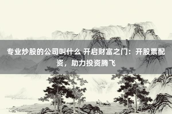 专业炒股的公司叫什么 开启财富之门：开股票配资，助力投资腾飞